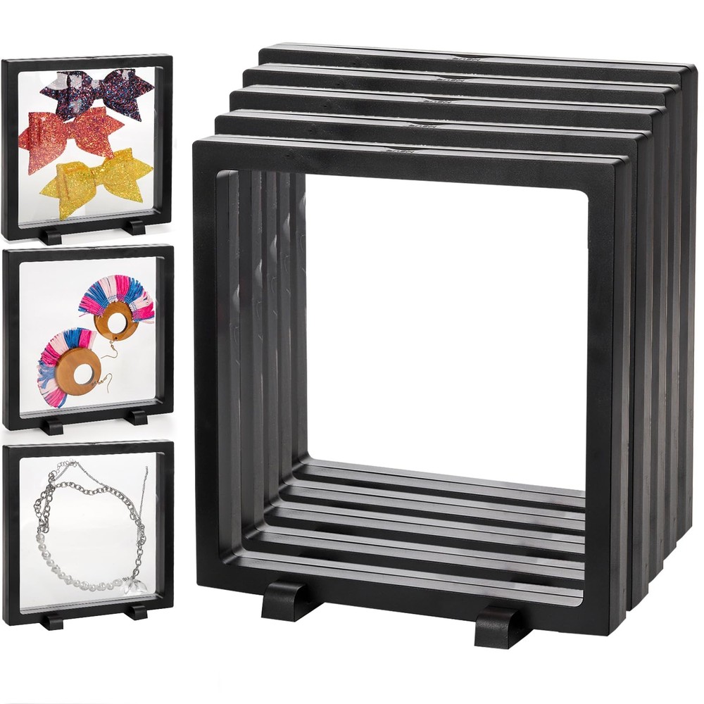 Dicunoy 8 Pack Large 3D Floating Display Case, 6" Black Rock
