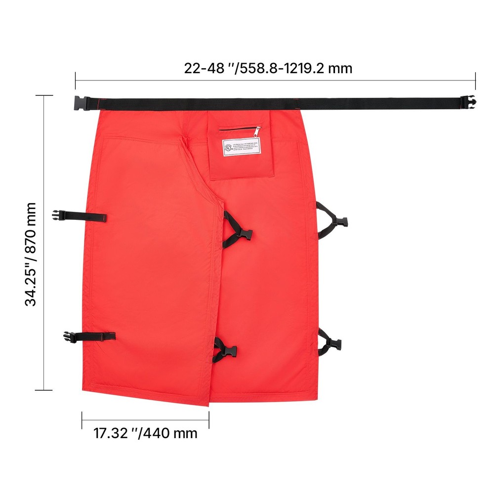 Chainsaw Chaps with Gear Pocket: Class C, 8-Layer, Adjustable Belt, 420D Nylon