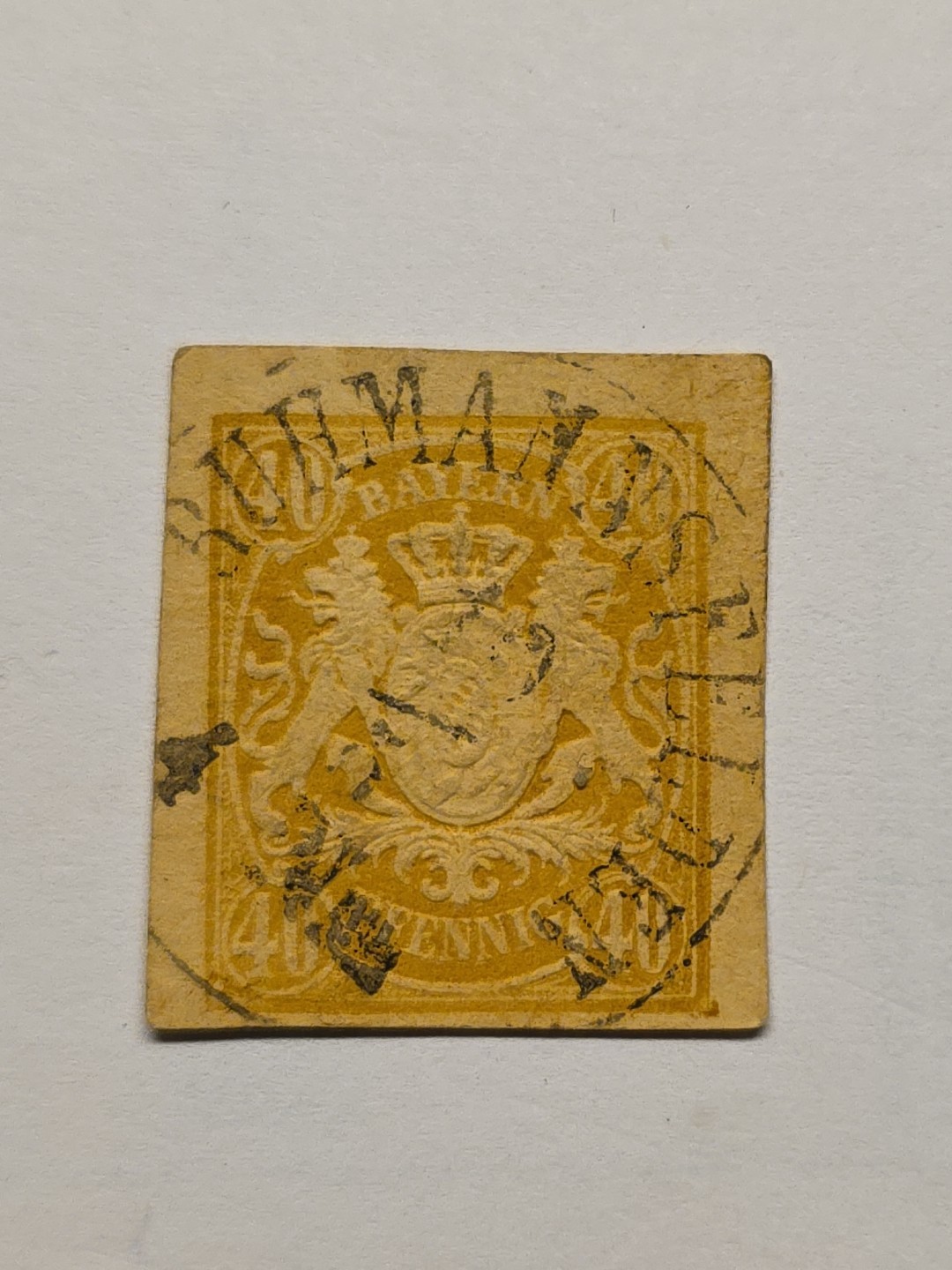 EARLY BAVARIA 40 PFENNIG POSTAL CARD STAMP CUT SQUARE