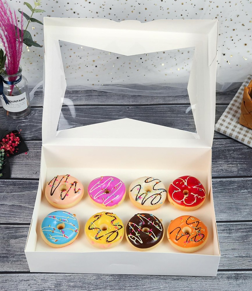 12 PCS White Lock Corner Window Bakery Cookie Boxes Large Container 14x10x3 Inch