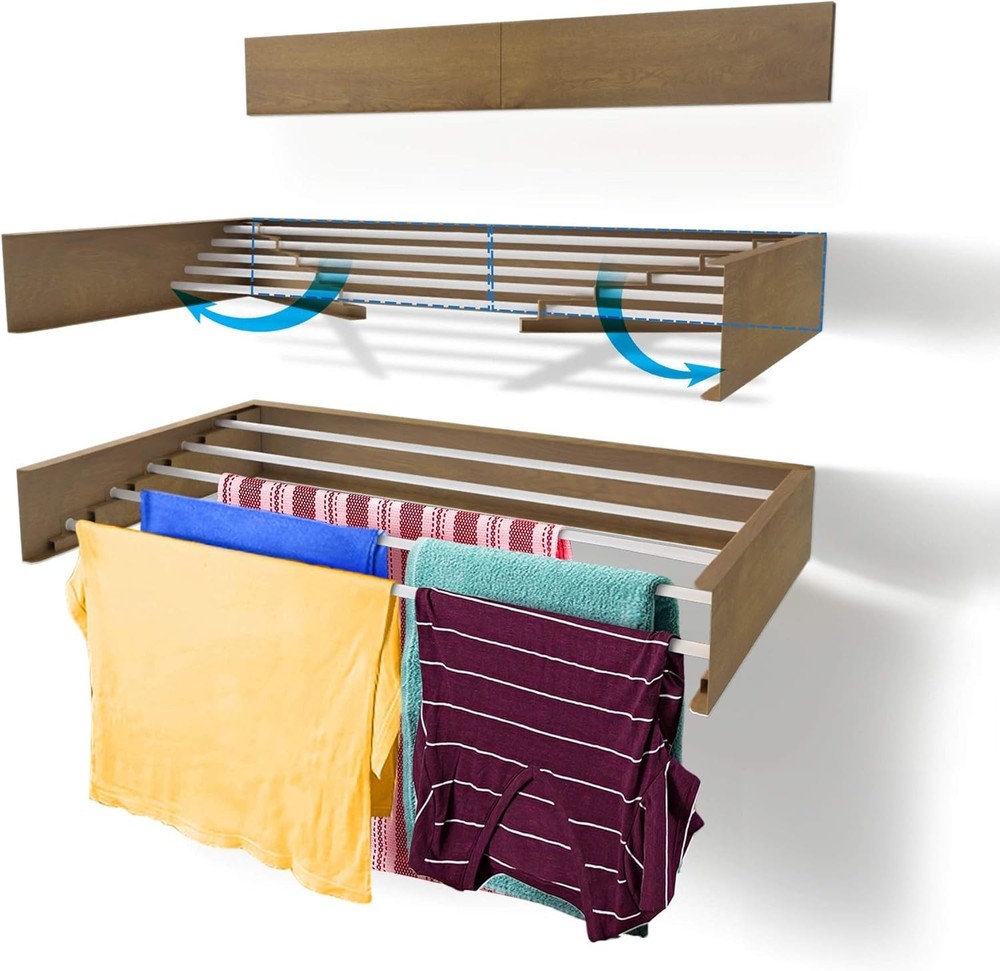 Laundry Drying Rack 40-INCH Industrial Gray Wall Mounted Retractable Clothes
