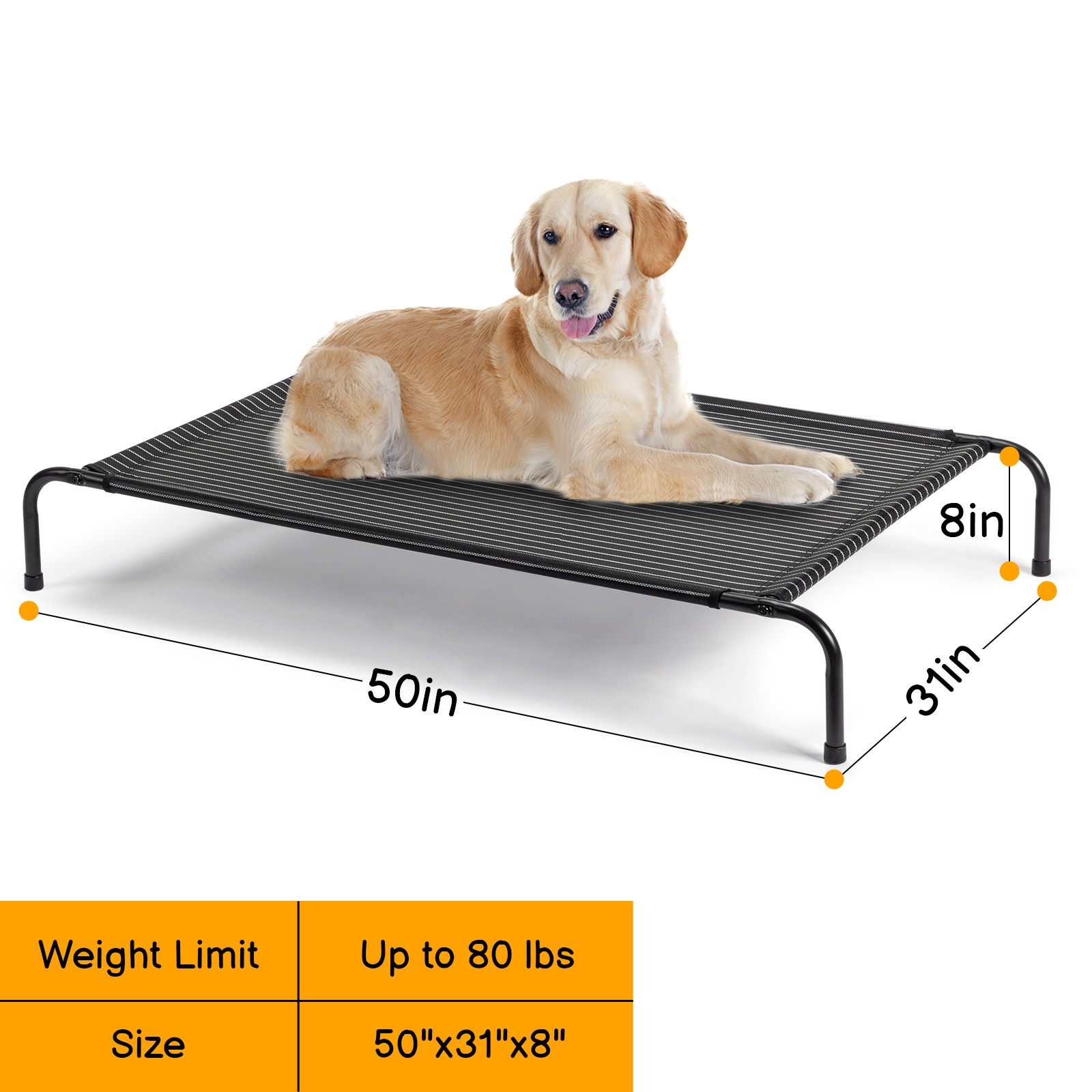 Portable In/Outdoor Pet Cot 50" Cooling Elevated Dog Bed with Metal Frame Raised