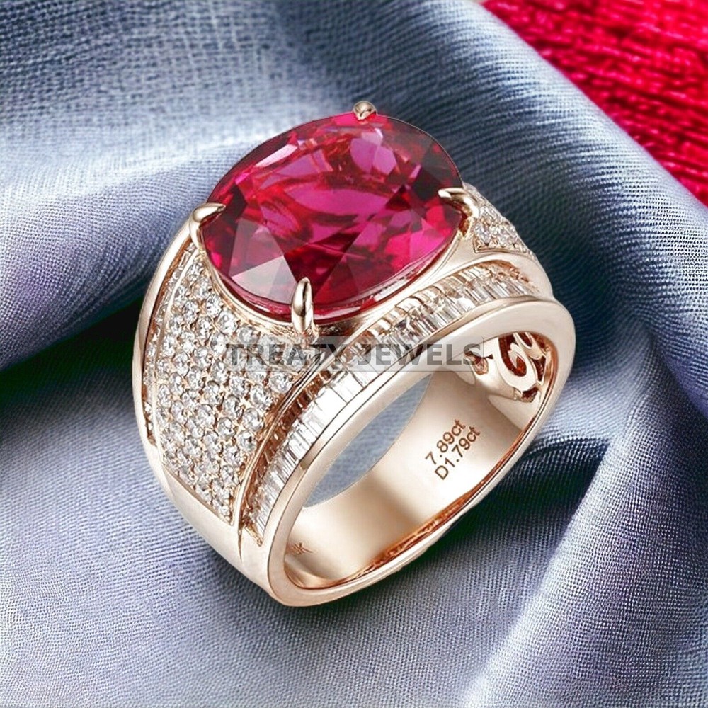 Ruby Oval Cut With 14K Solid Yellow Gold Ring For Men's #A11