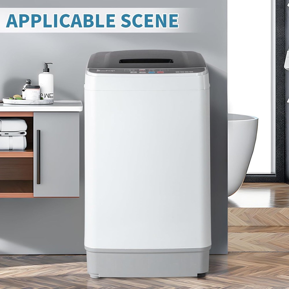 Full Automatic Washing Machine, 17.6Lbs Top Load Portable Washer with Drain Pump