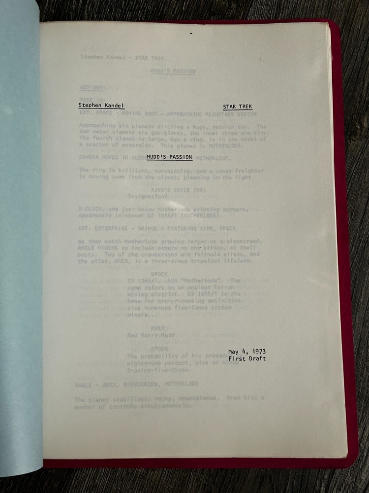 STAR TREK Script Mudd's Passion First Draft Animated Series May 4 1973 TAS