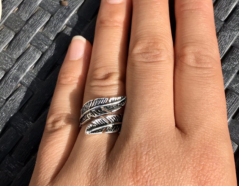 925 Sterling Silver Ring, Feather Wrap Around Ring, Adjustable Thumb Ring, Boho,