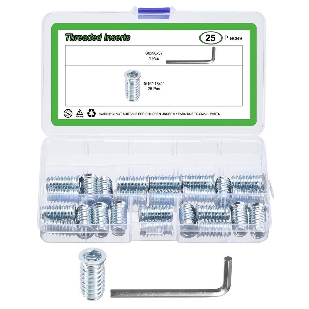 25PcsThreaded Inserts, 5/16"-18x1" Nut Threaded Insert for Wood Working Tools