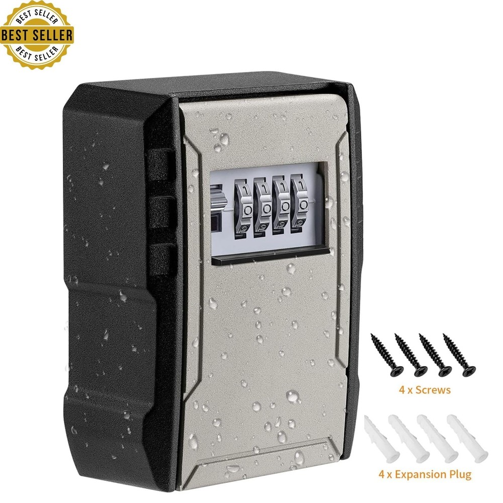 Extra Large Key Lock Box Weatherproof Wall Mount Key Safe Grey