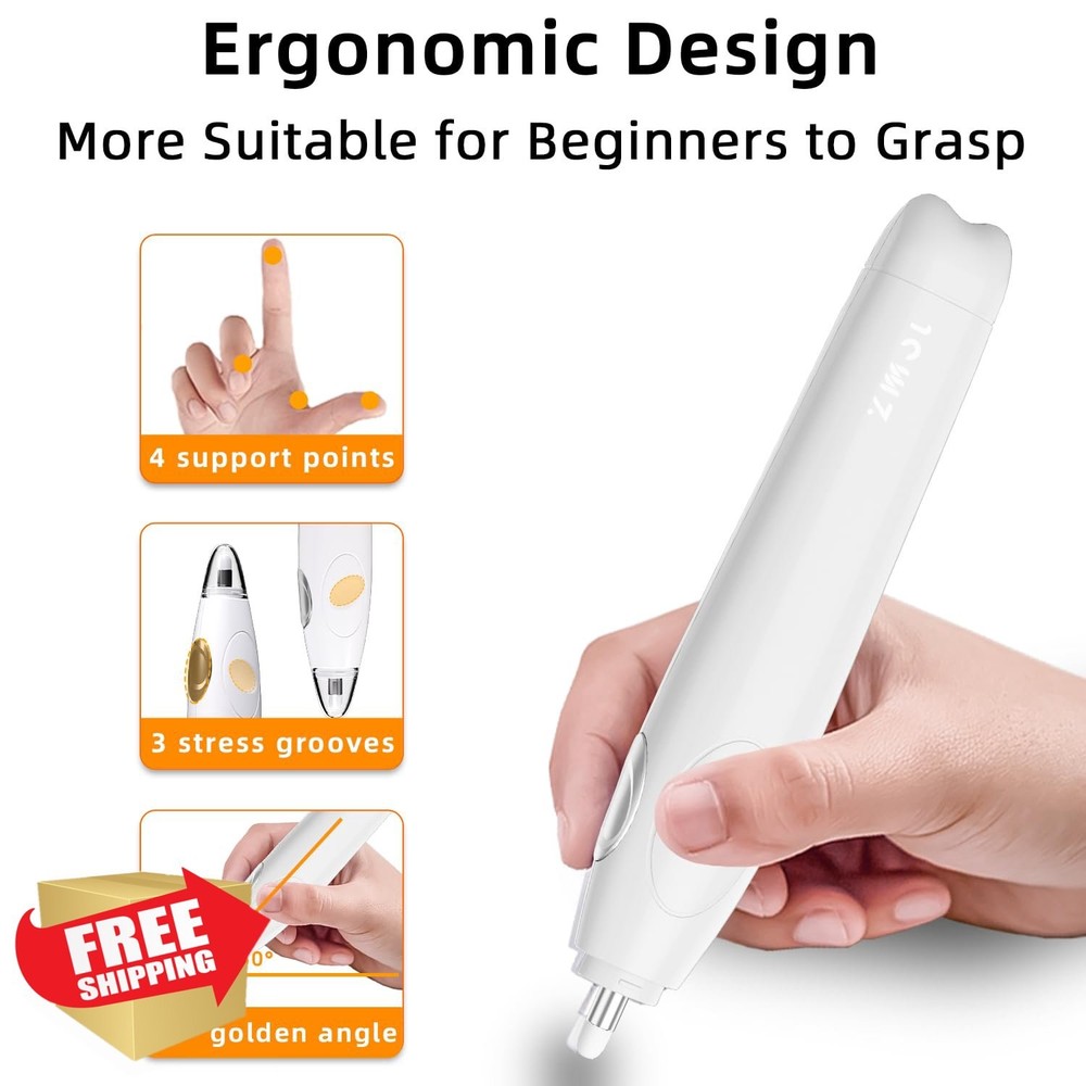 Rechargeable Electric Eraser Kit 140 Refills White Automatic