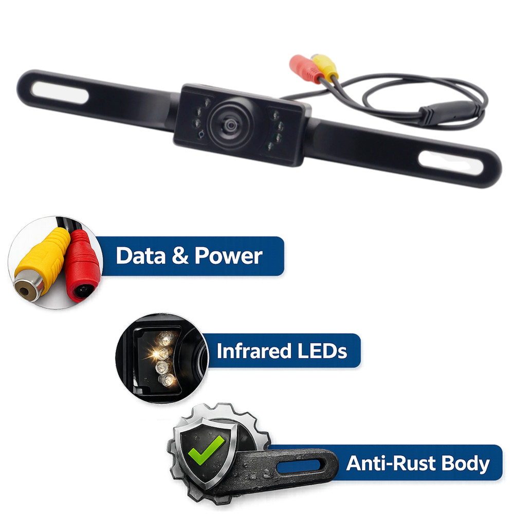 Rear view Backup Plate Camera For Jensen CMR8629 Install Kit