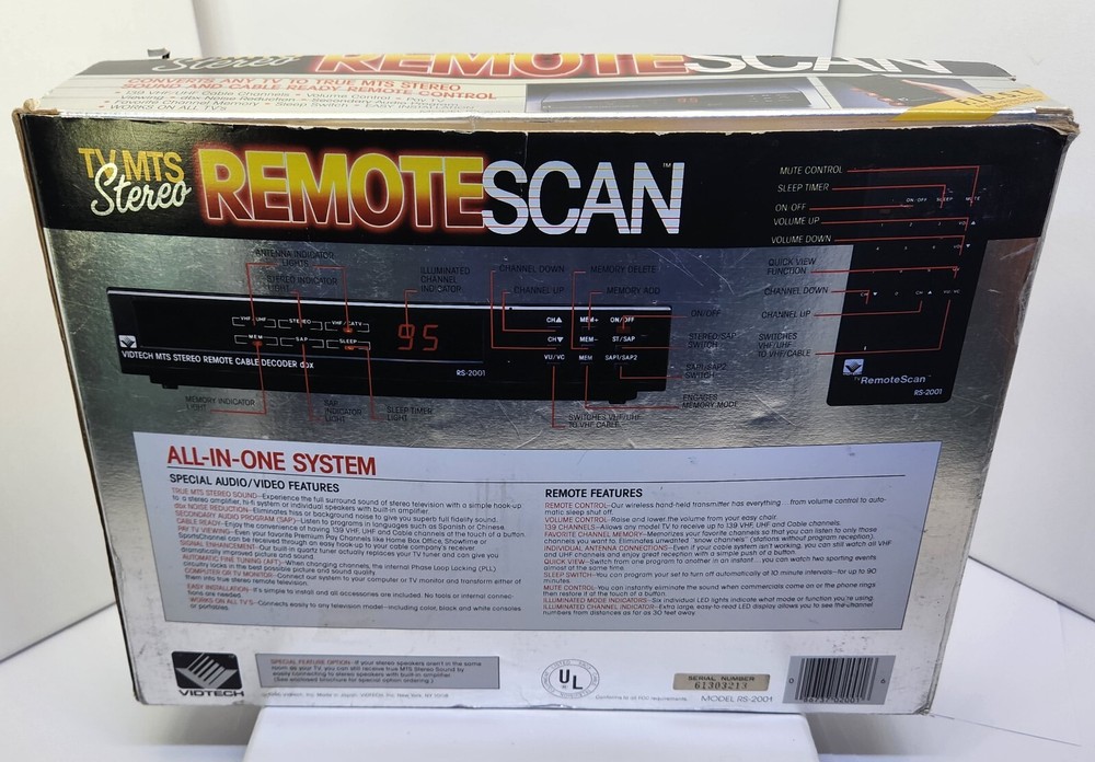 Vidtech MTS Stereo Remote Cable TV Television Decoder DBX RS-2001 Brand New