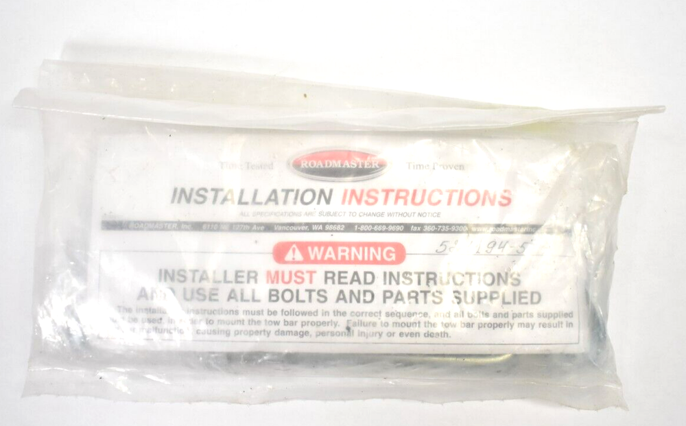 Roadmaster Installation Hardware Pack For Tow Bar Mounting Bracket 521194-5