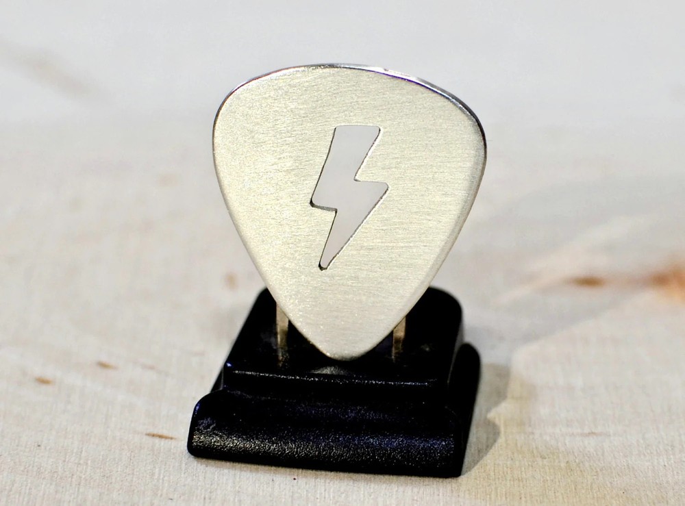 Electric lightening bolt sterling silver guitar pick