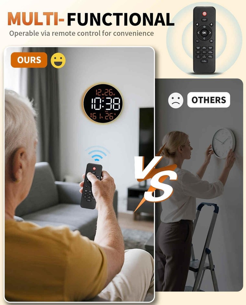 10 Inch Large Digital Wall Clock with 13 Color Changing Remote Control, Date ...