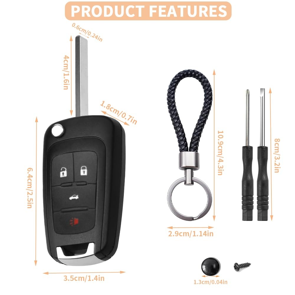 4 Button Key Fob Keyless Entry Remote Shell Case Replacement for Chevy black