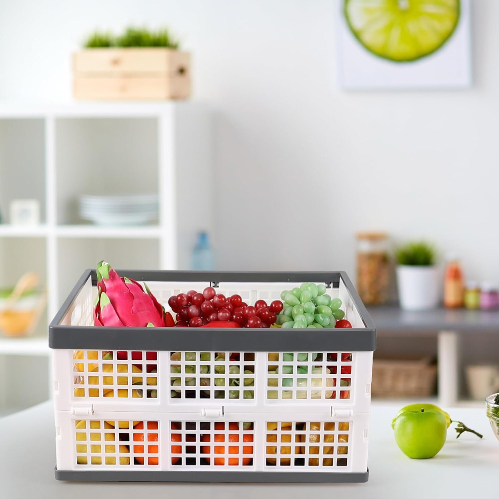 34 L 4-Pack Plastic Collapsible Storage Crate, Foldable Milk Crates