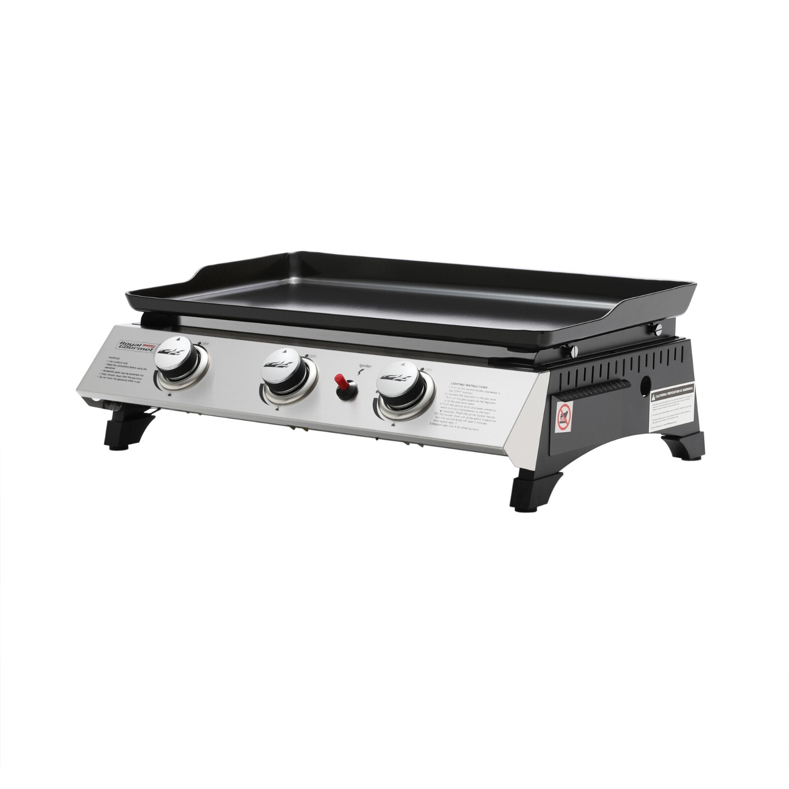 Royal Gourmet 3-Burner Tabletop Griddle Portable Gas Grill for Outdoor Camping