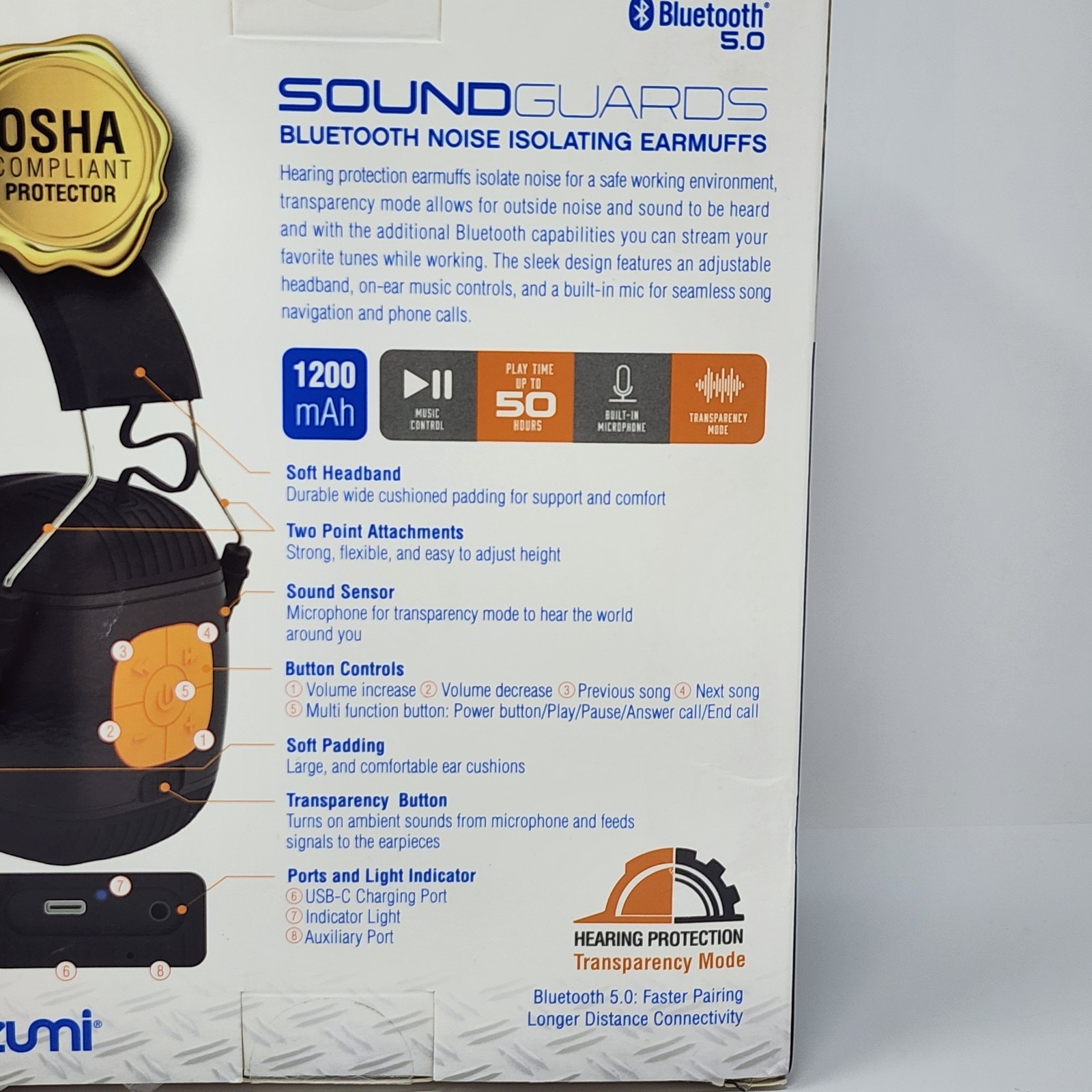 Tzumi Sound Guards Bluetooth Noise Isolating Hearing Protection Headphones Black