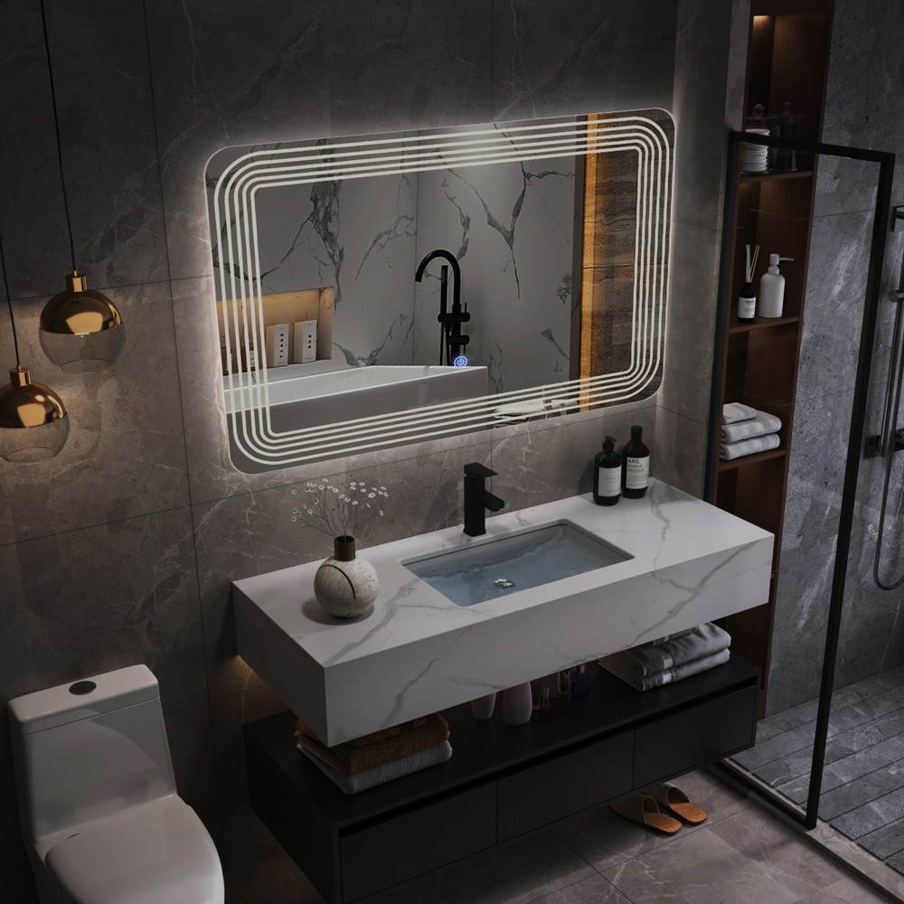 Rectangle Bathroom LED Mirror Wall Mounted 3-Color Dimmable Touch Switch Makeup