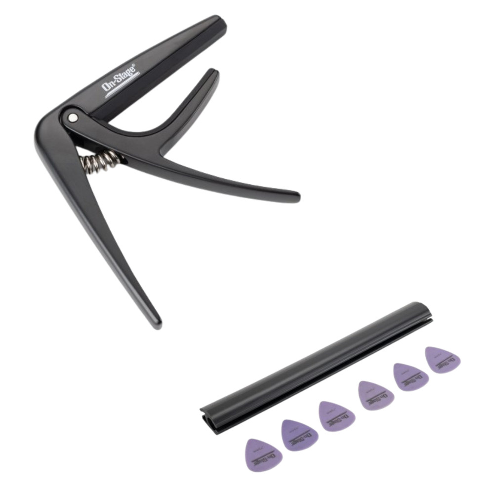 Classical Guitar Capo Flat Fretboard + Guitar Pick Holder Accessory Bundle Set