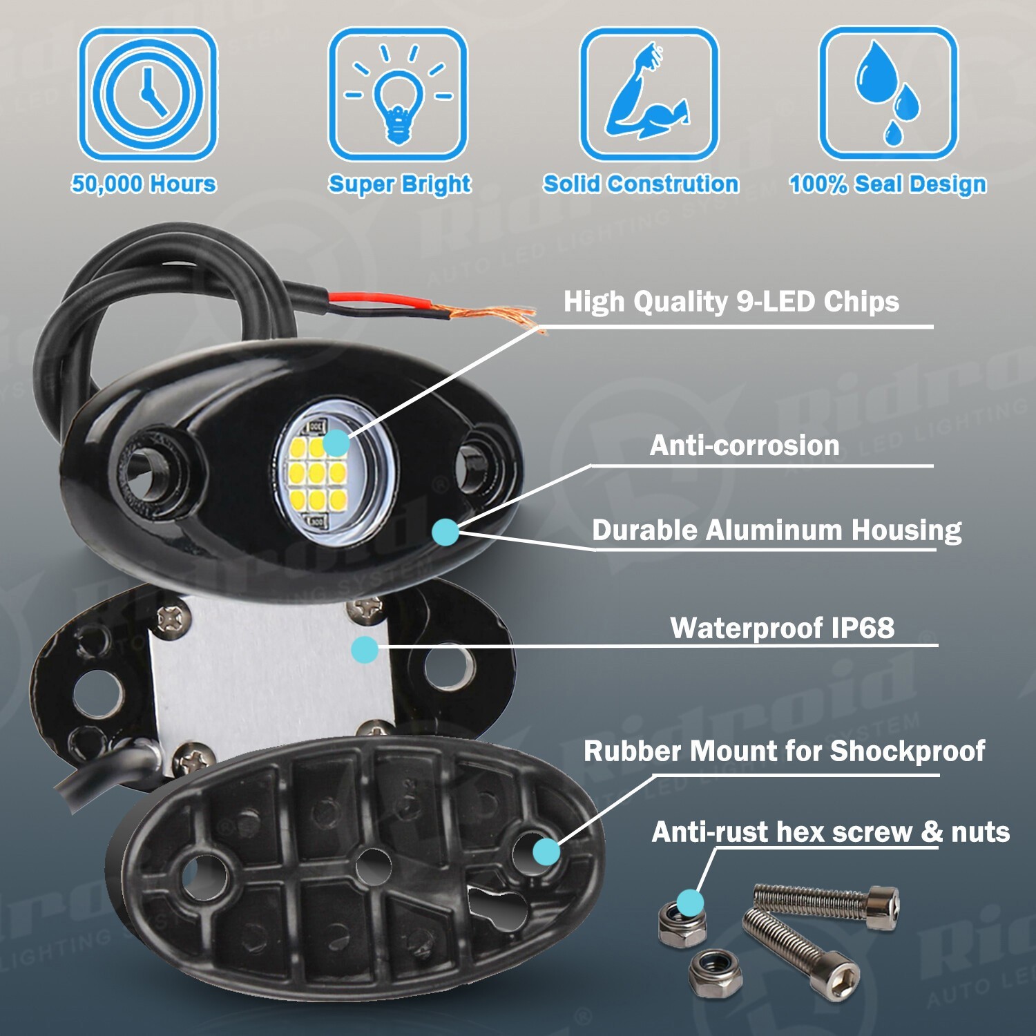 8X White LED Rock Lights Underbody Trail Rig Glow Lamp Offroad SUV Pickup Truck