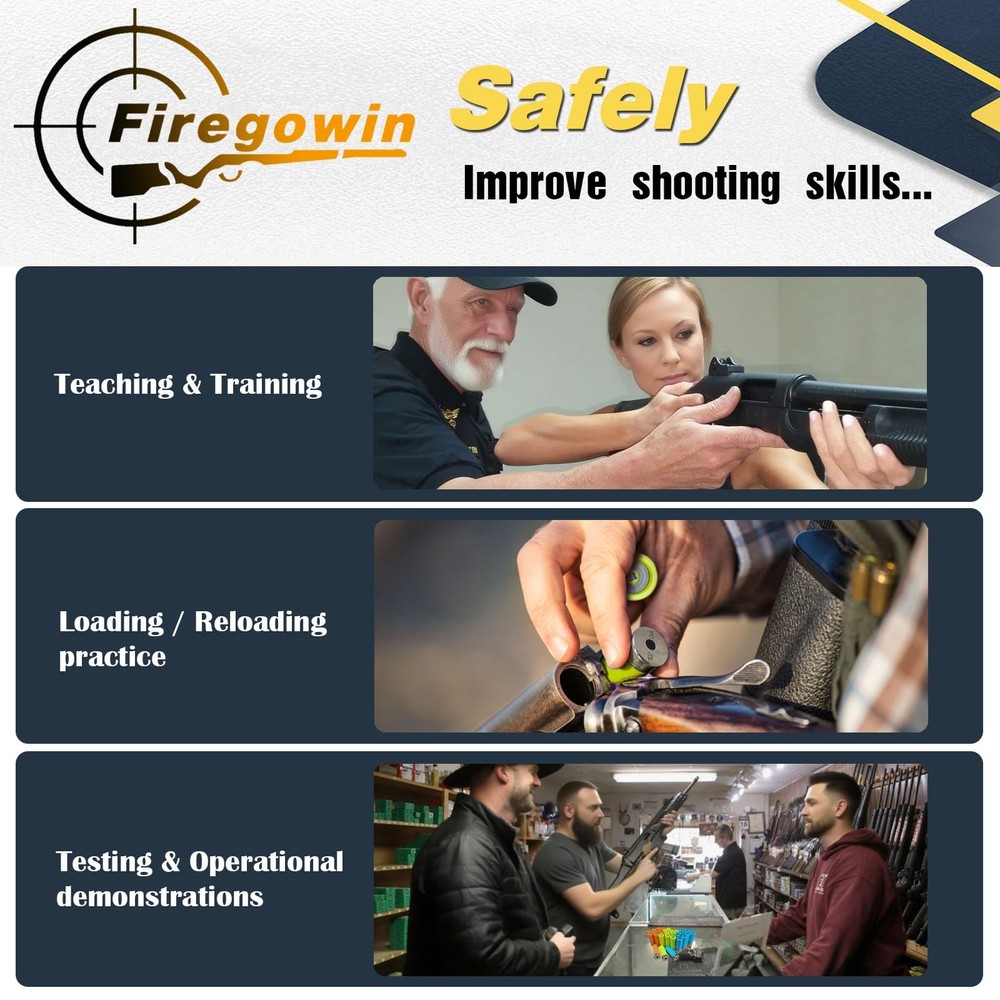 FIREGOWIN Pro 12GA Dummy Rounds – Training Snap Caps, Reusable Dry Orange
