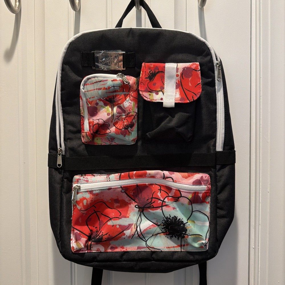 Stampin' UP Backpack Flowers & Poppies Red Black White EUC