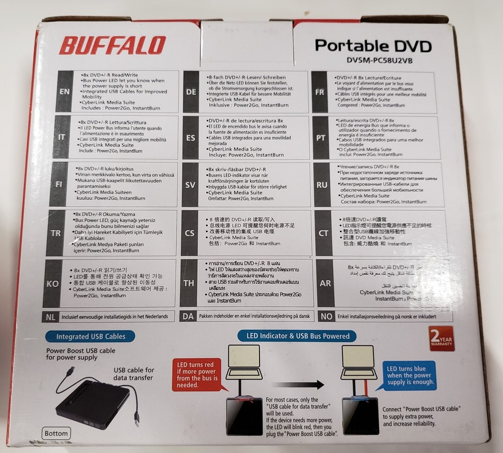 NEW OPEN BOX BUFFALO PORTABLE DVD MULTI RECORDER DVSM-PC58U2VB