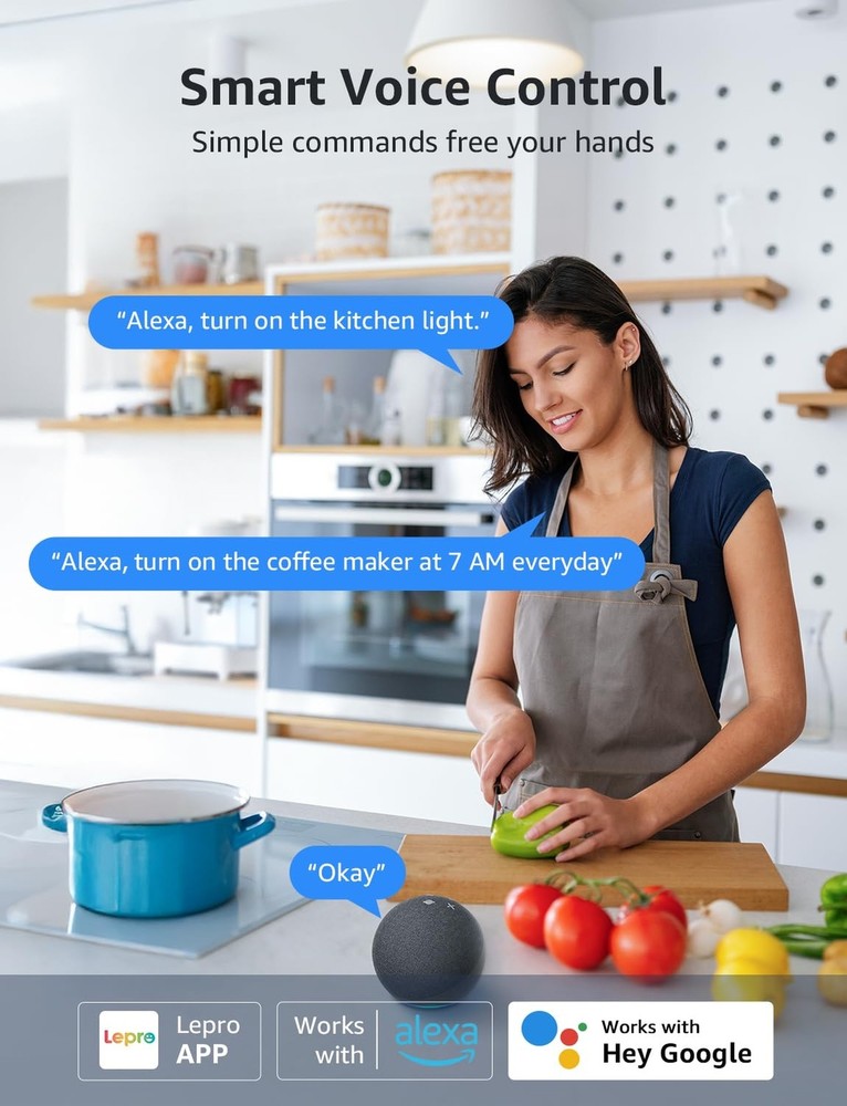 Lepro P1 Smart Plug Mini 15A, Smart WiFi Bluetooth Outlets Work with Alexa & ...
