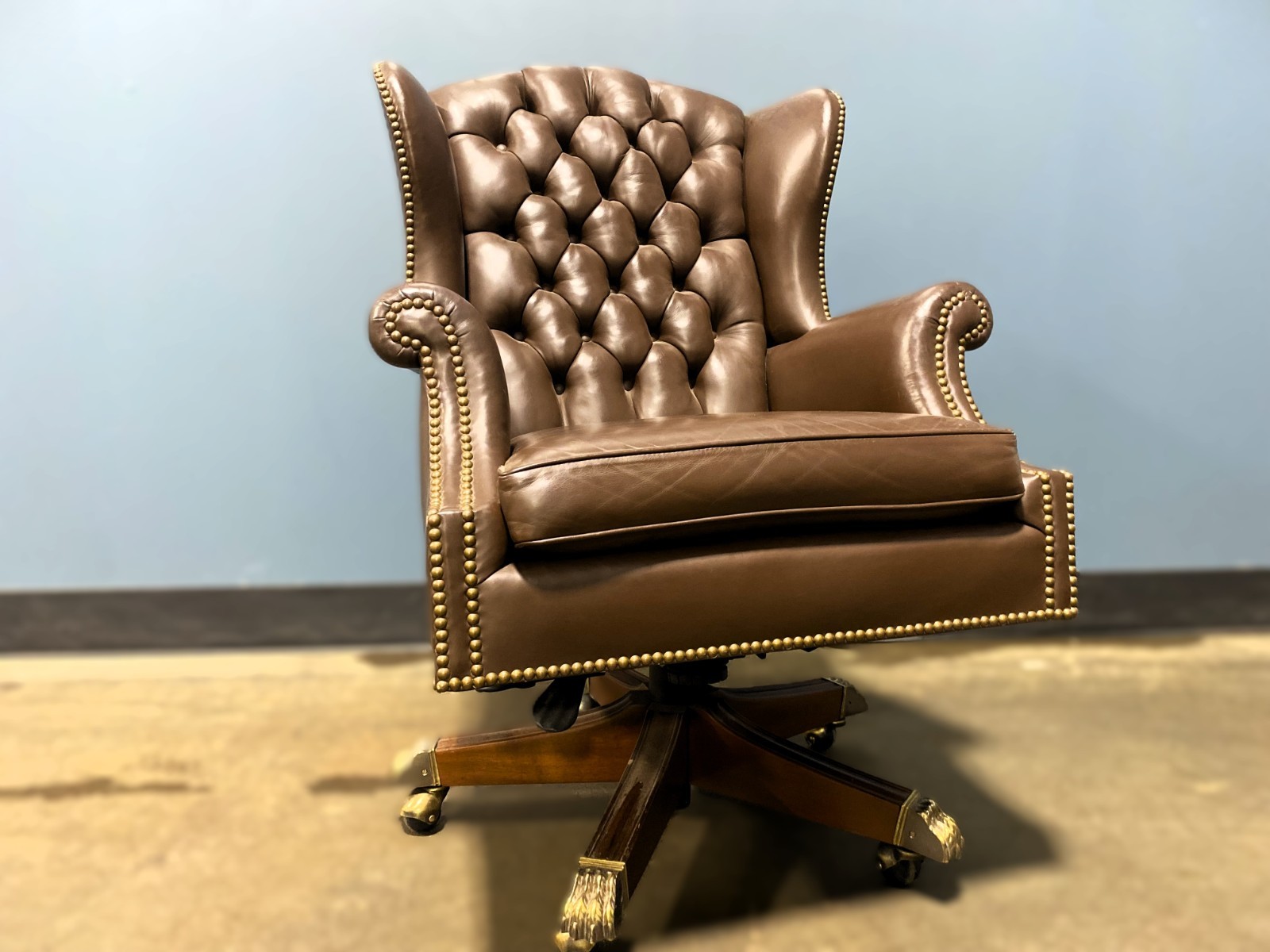 Leather Kittinger Executive Swivel Chair - Hog Hair - Brown - Vintage