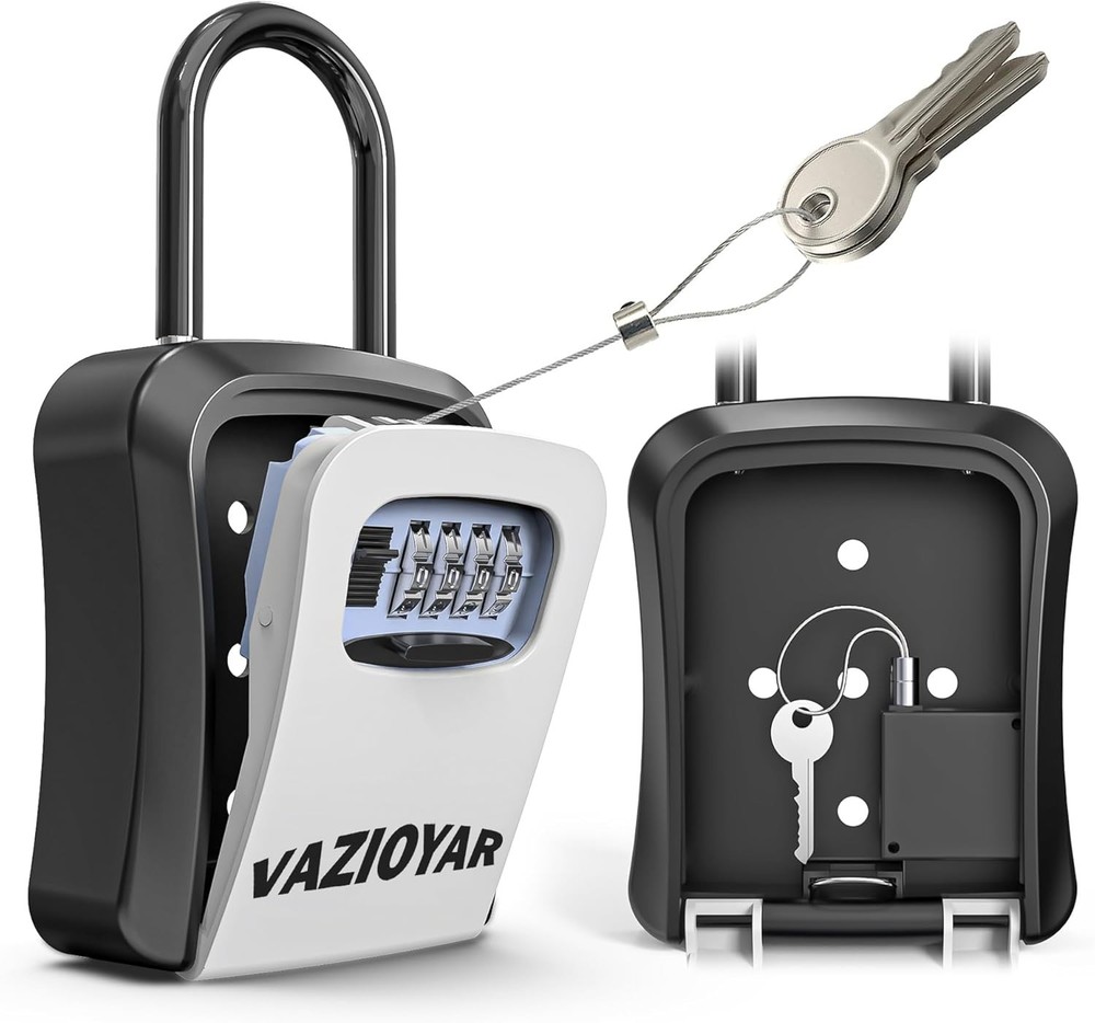 Waterproof Wall-Mounted Key Lock Box with 4-Digit Combo and Retractable Tether