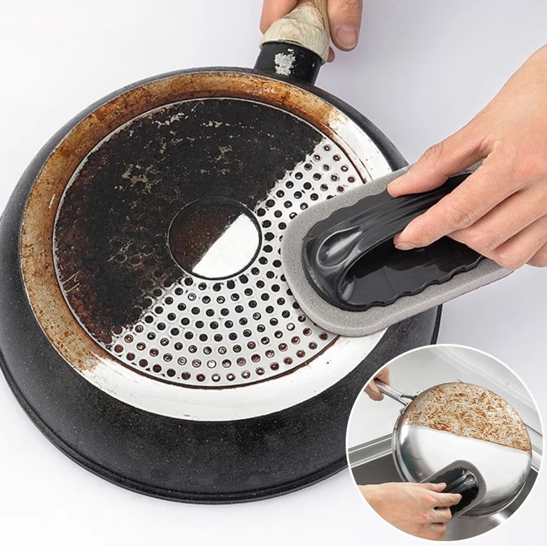 1pc Magic Emery Sponge Cleaner Brush Handle Kitchen Rust Cleaning Tool - NEW