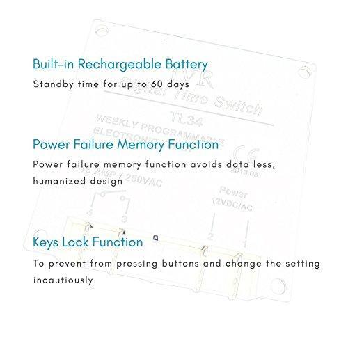 JVR 12V Timer Switch Programmable Digital 12 Volt DC/AC/Solar Battery Powered