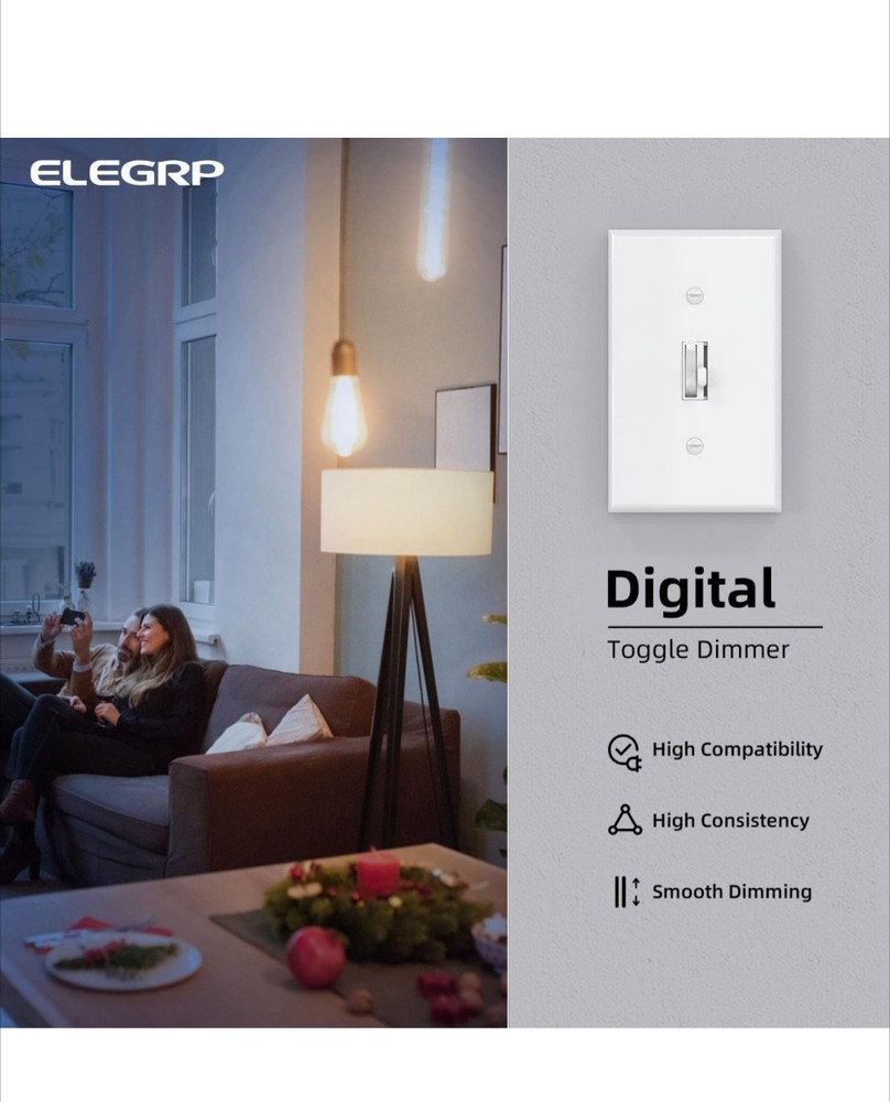 ELEGRP Digital Toggle Dimmer Switch for Dimmable LED, CFL and Incandescent Light