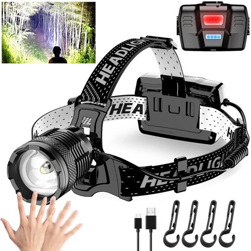 1-2Pack Motion Sensor LED Headlamp Rechargeable Super Bright 30W Headlight Torch