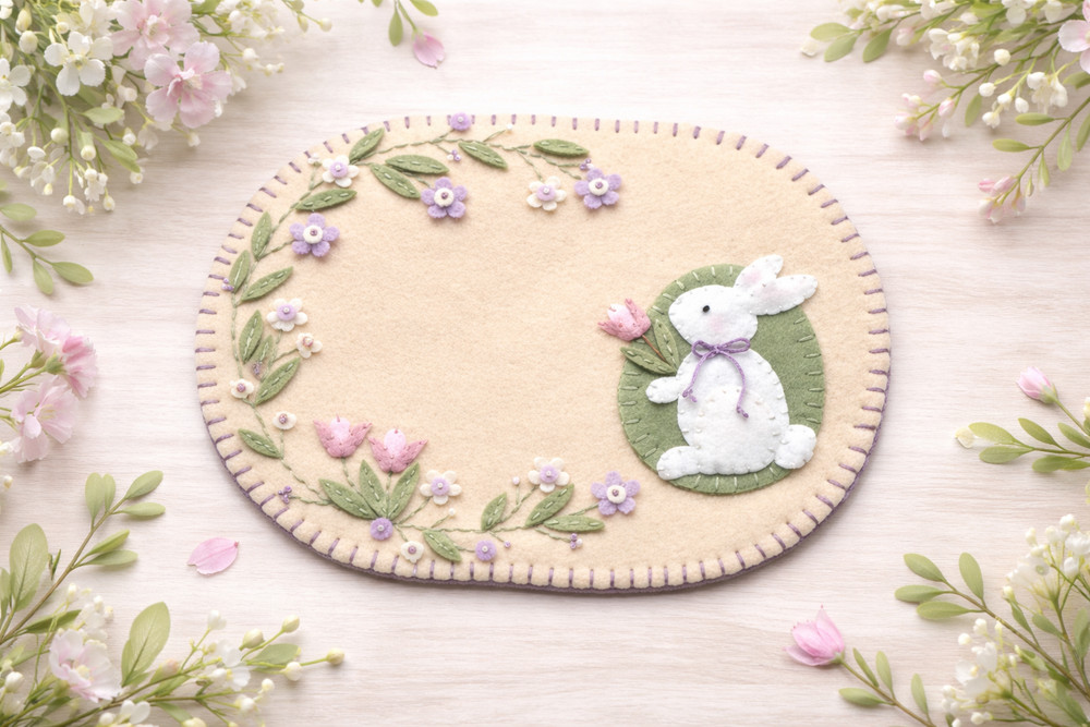 Mug Rug Wool Felt Embroidery Kit -Spring Time - Spring and Easter pattern