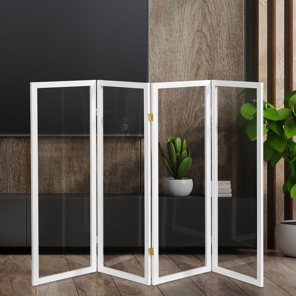 4 ft. Short Clear Plastic Partition White 4 Panel