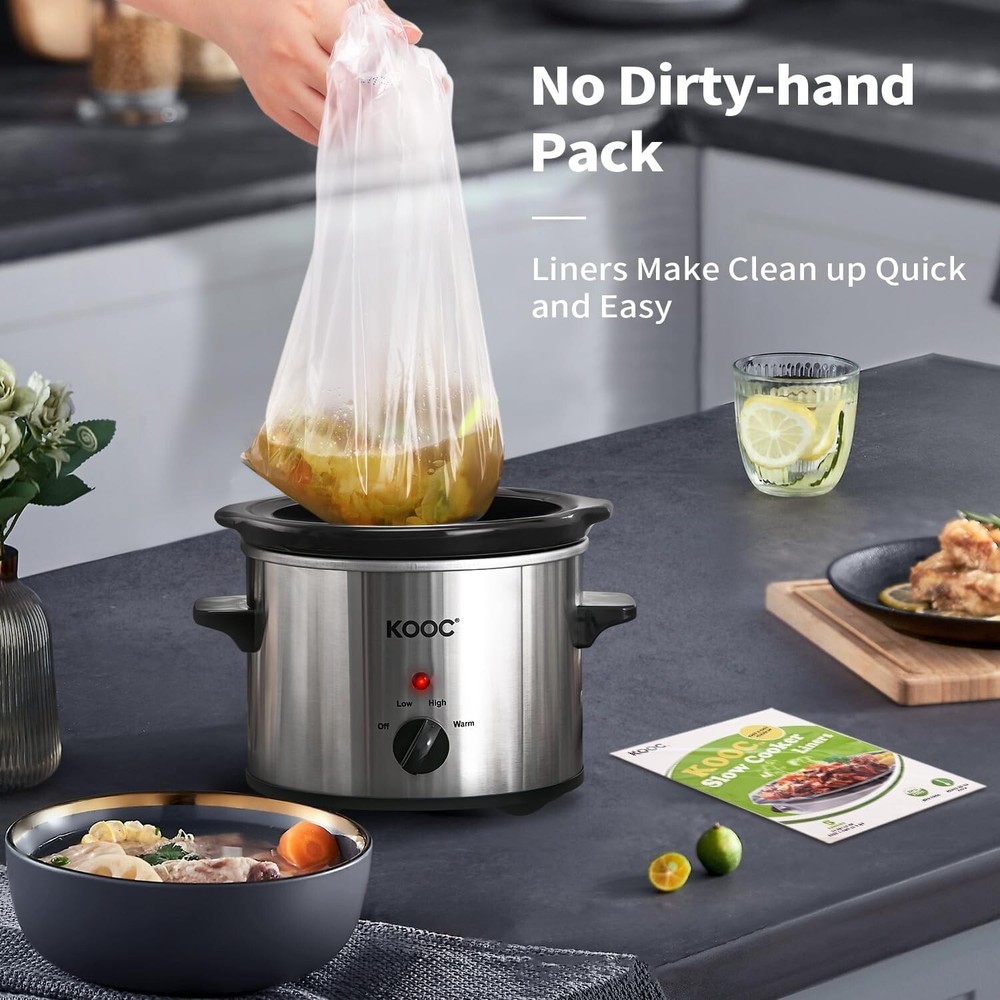 Compact Ceramic Slow Cooker, 2 Quart with Adjustable Temp & Free Liners Included