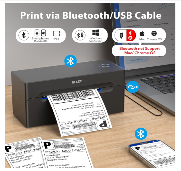 Nelko Bluetooth Thermal Shipping Label Printer Wireless 4x6 Label Printer