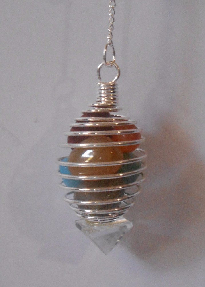 Rainbow Gemstone Wire Pyramid Point Dowsing Pendulum NEW Chakra Healing Pendant