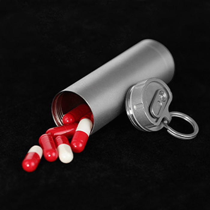 Waterproof Titanium Medication Pill Container Box Bottle Case Keychain Holder