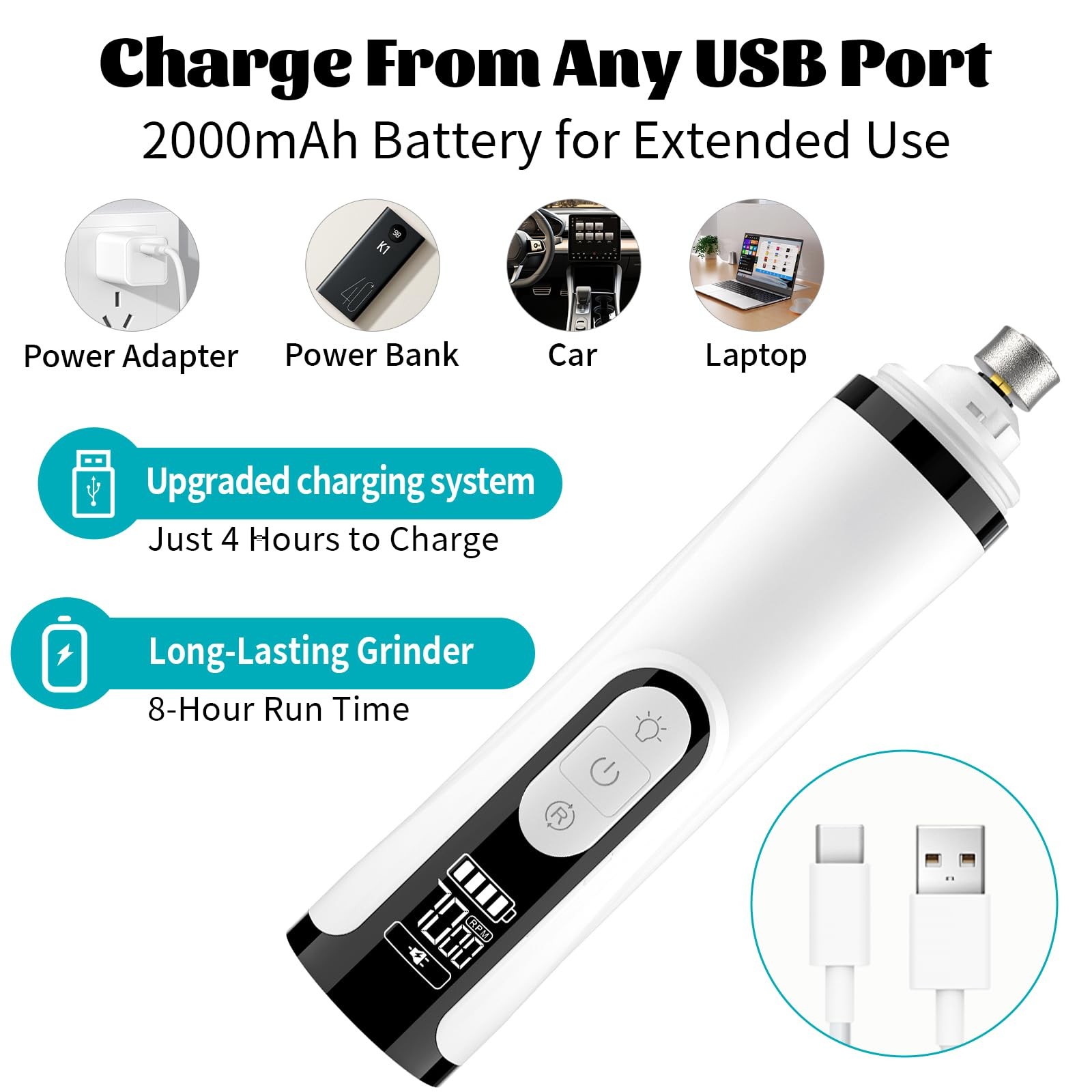 Silent Groom Pro Nail Grinder 2026 Upgraded with 2 LED Light & 3Speed 2000mah...