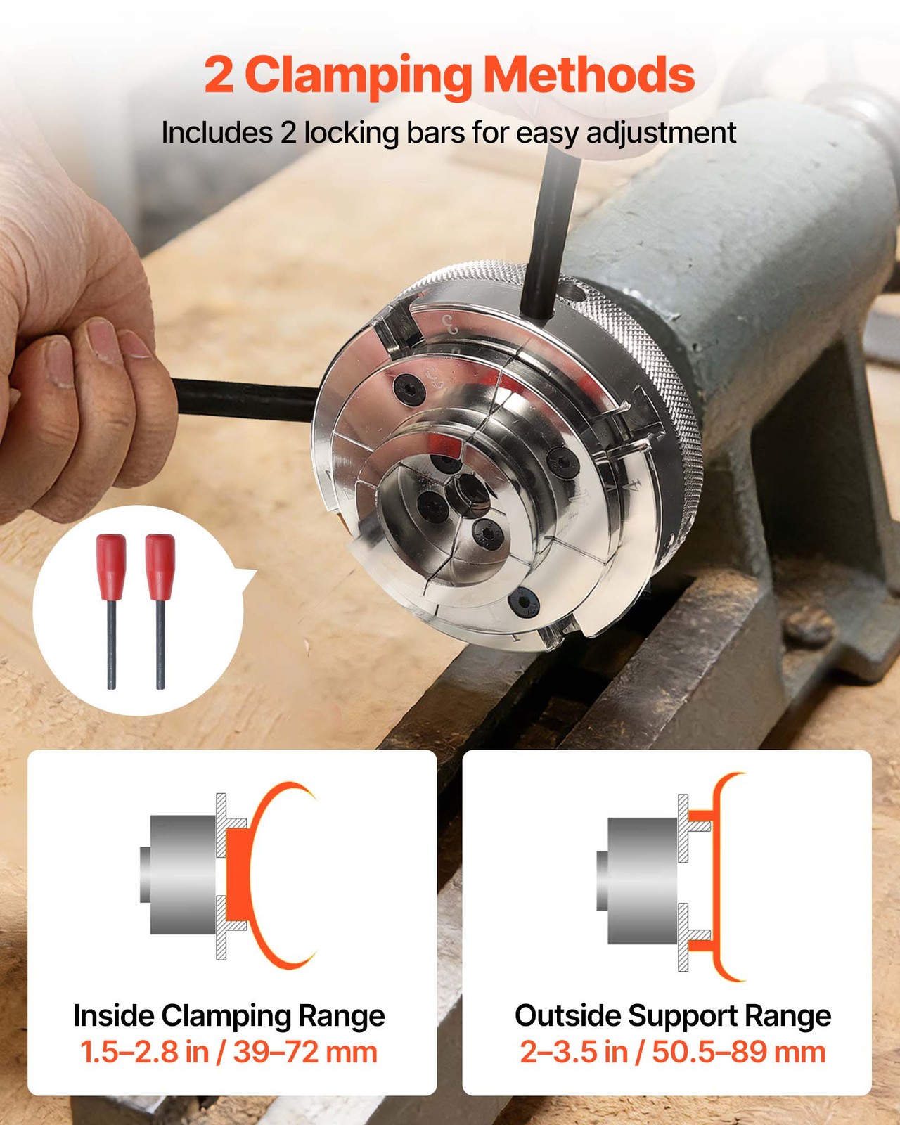 VEVOR 4 Inch Wood Lathe Chuck 4-Jaw Self-Centering Turning Chuck for Woodworking