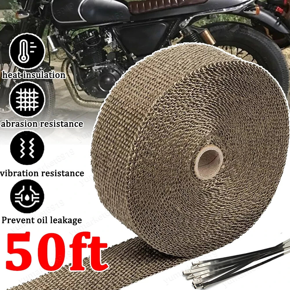 2" 50FT Titanium Exhaust Wrap Manifold Header Pipe Heat Wrap Tape w/ 10 Ties Kit