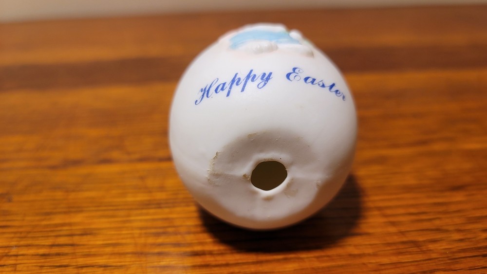 Ceramic Easter Egg Decoration With Bunny And Happy Easter Wording. 3in Tall