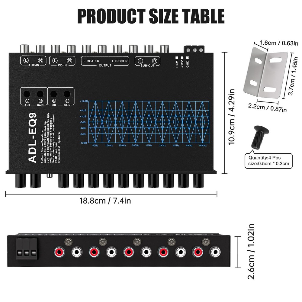 Suacopzar 9 Band Car Audio Equalizer, Graphic Equalizer EQ 9 -