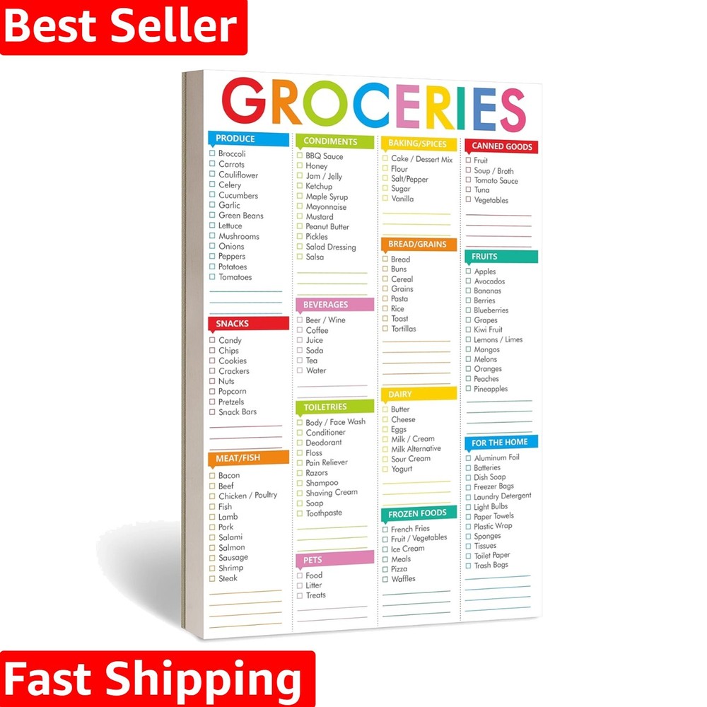 90-Page Magnetic Grocery List - Quick Reference and Customizable Shopping Lists