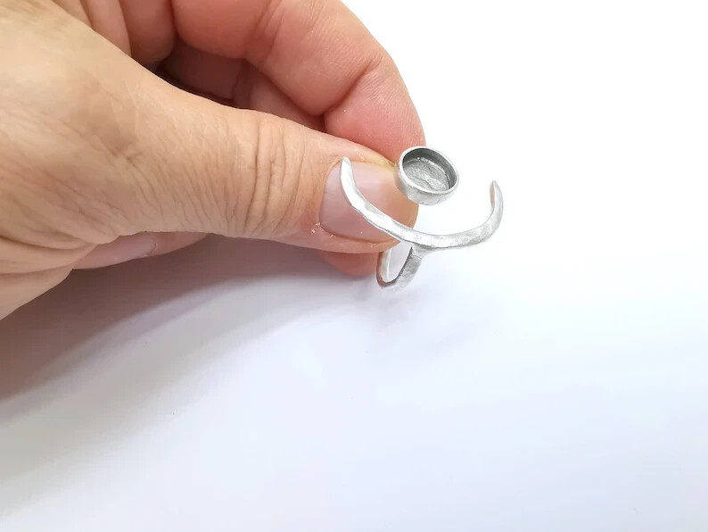 Crescent Moon Silver Ring Blank Base Bezel Settings Cabochon Base 8mm G34945