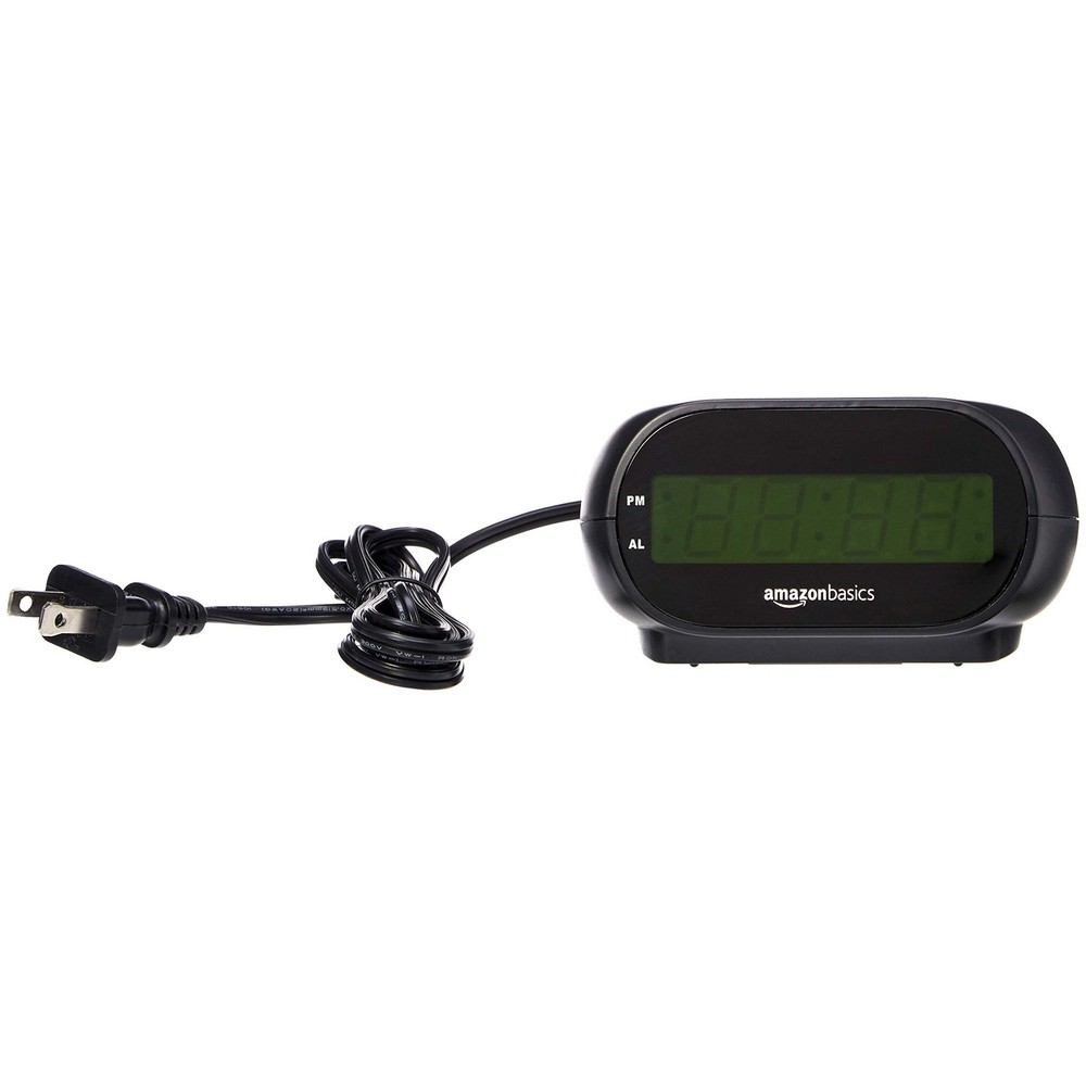 Amazon Basics Small Digital Oval Alarm Clock With LED Display, Small, Black
