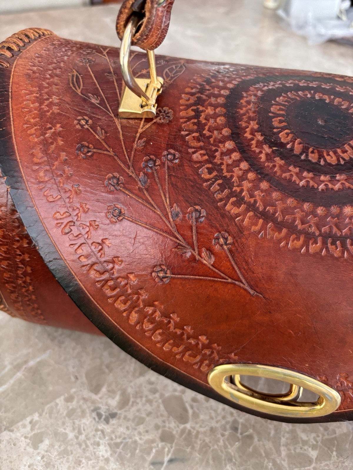 Gorgeous Hand Made Tooled LEATHER Vintage Old Mexico 1950’s Purse Bag